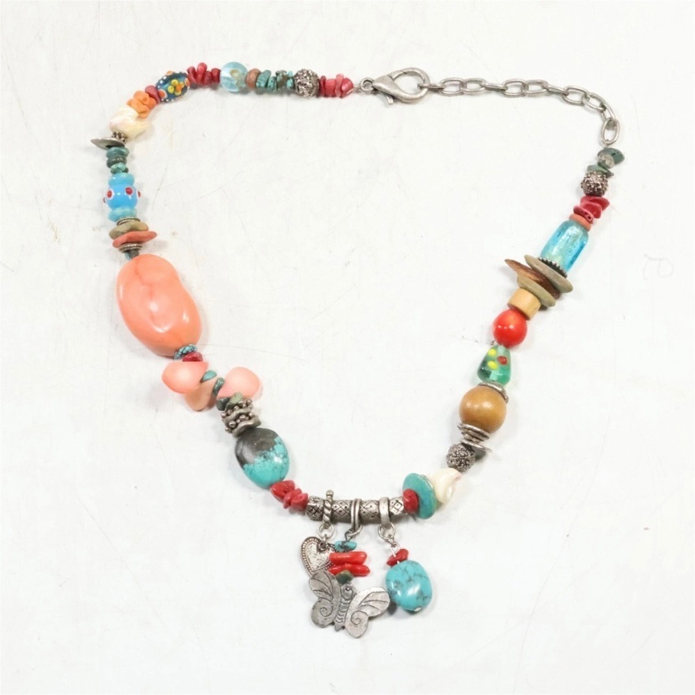 Murano Beads Necklace 18‎ in. with butterfly charm
